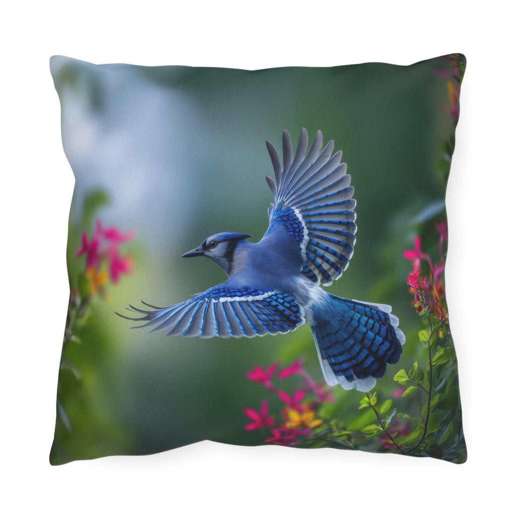Blue Jay Outdoor Pillow | Waterproof Bird Patio Cushion