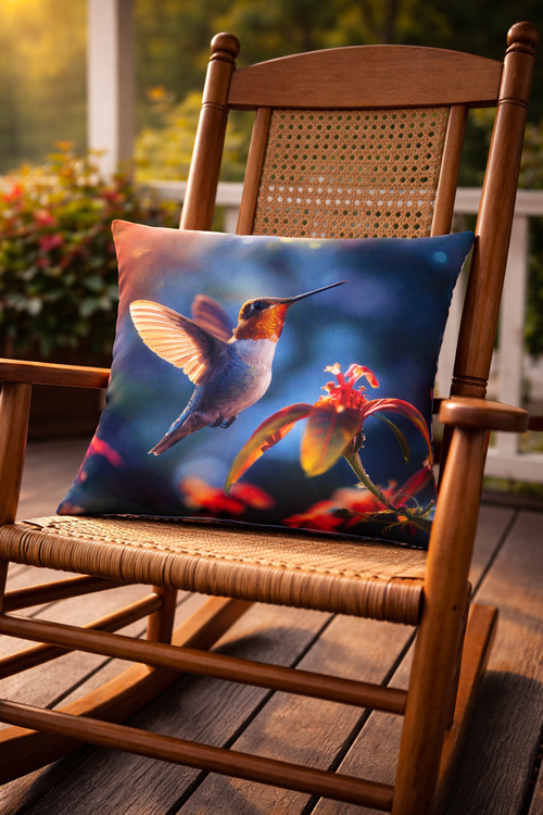 Hummingbird Floral Outdoor Pillow | Waterproof Patio Cushion | Colorful Bird Garden Decor | Double-Sided Print
