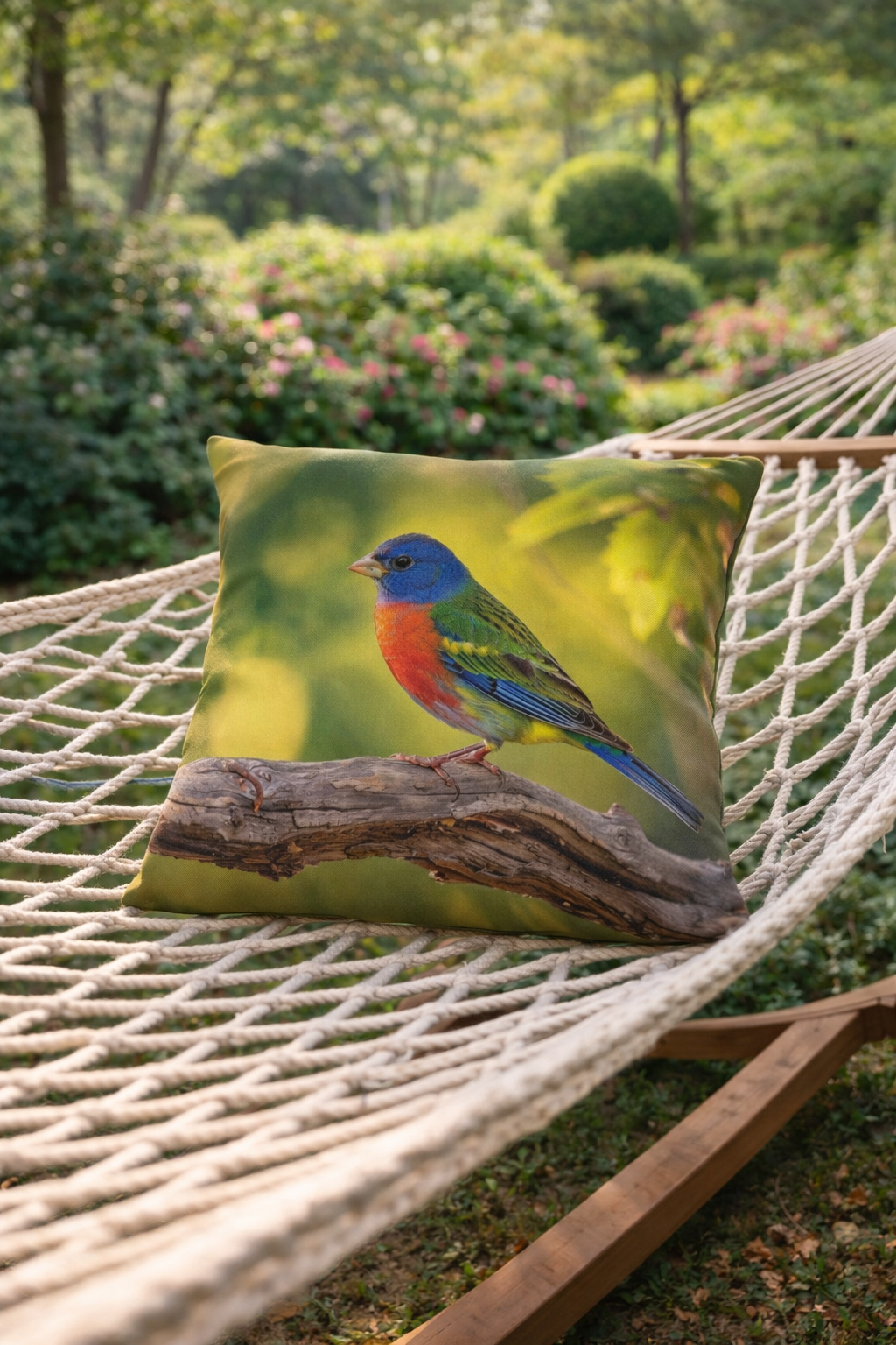 Colorful Bird Outdoor Pillow | Waterproof Patio Cushion | Blue Songbird Garden Decor | Nature Throw Pillow | Double-Sided Print