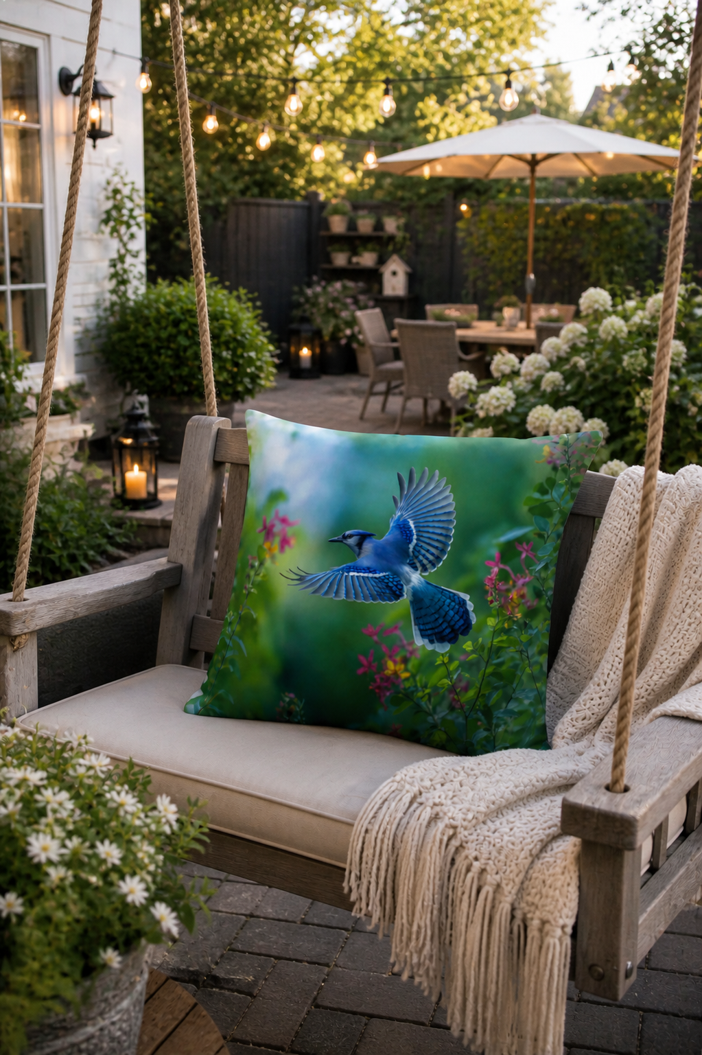 Blue Jay Outdoor Pillow | Waterproof Bird Patio Cushion