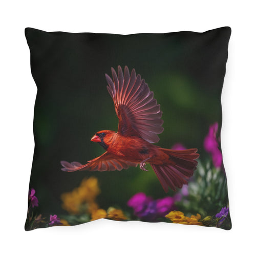 Cardinal in Flight Outdoor Pillow | Waterproof Bird Patio Cushion