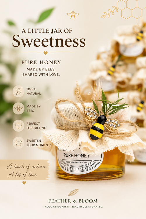 Artisan Pure Honey hand-decorated glass jar by Feather & Bloom