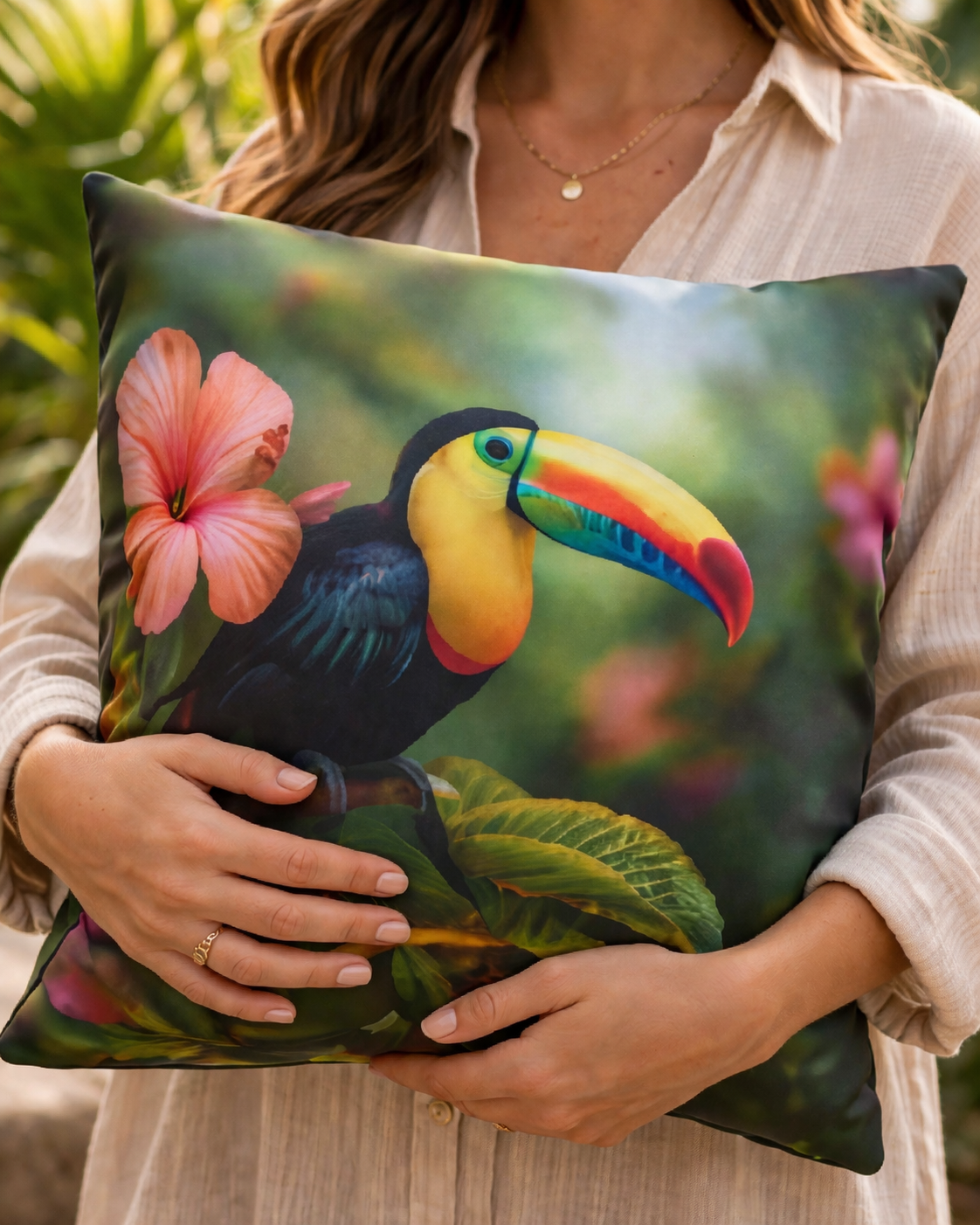 Tropical Toucan Outdoor Pillows | Colorful Bird Floral Accent CushionToucan Outdoor Pillow | Tropical Bird Waterproof Patio Cushion | Jungle Floral Decor Throw Pillow | Colorful Exotic Accent | Double...