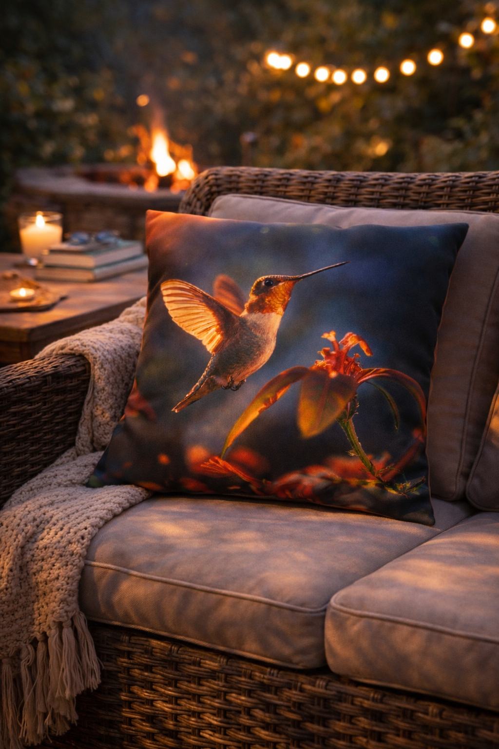 Hummingbird Floral Outdoor Pillow | Waterproof Patio Cushion | Colorful Bird Garden Decor | Double-Sided Print