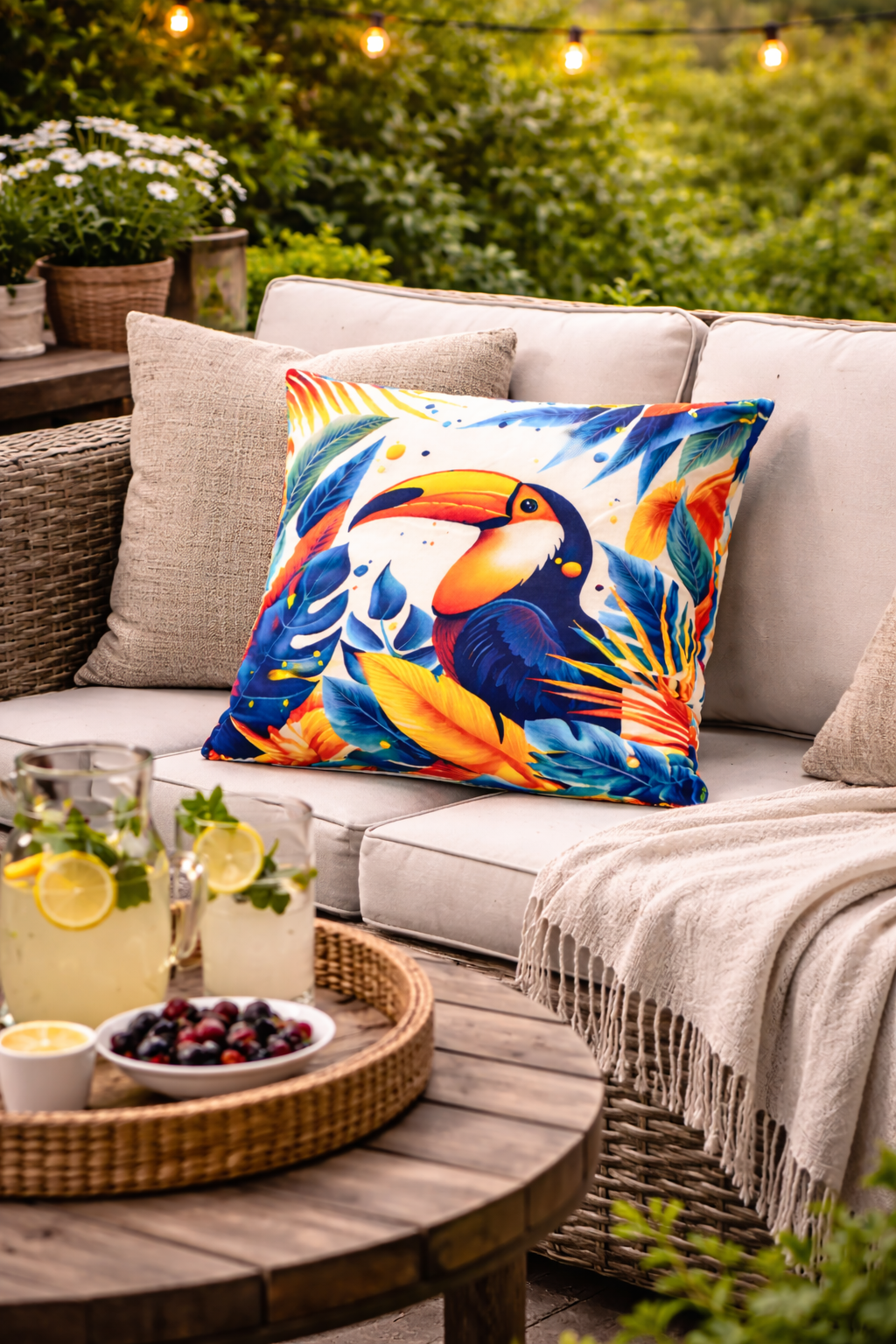 Tropical Toucan Print Outdoor Pillow | Vibrant Jungle Bird Patio CushionTropical Toucan Outdoor Pillow, Waterproof Jungle Bird Cushion, Patio Decor Pillow, Outdoor Throw Pillow, Garden Cushion,...